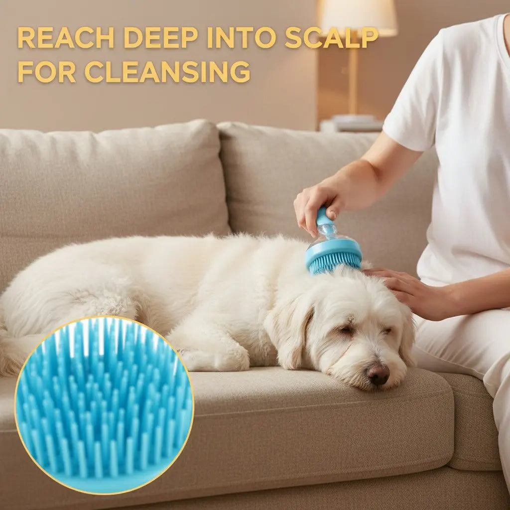 2026 Enhanced 2-in-1 Pet Bath Brush with Soap Dispenser, 8 x 3 x 4 Inches, Soft Silicone Grooming and Shedding Comb for Dogs and Cats, Gentle Massage Scrubber for Effortless Bathing and Improved Coat Cleanliness