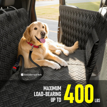 Premium Dog Car Seat Cover with Reinforced Base, Supports up to 400 lbs | Innovative Waterproof Dog Hammock Back Seat Extender for Cars, SUVs, and Full-Size Trucks (Available in Small & Large Sizes)