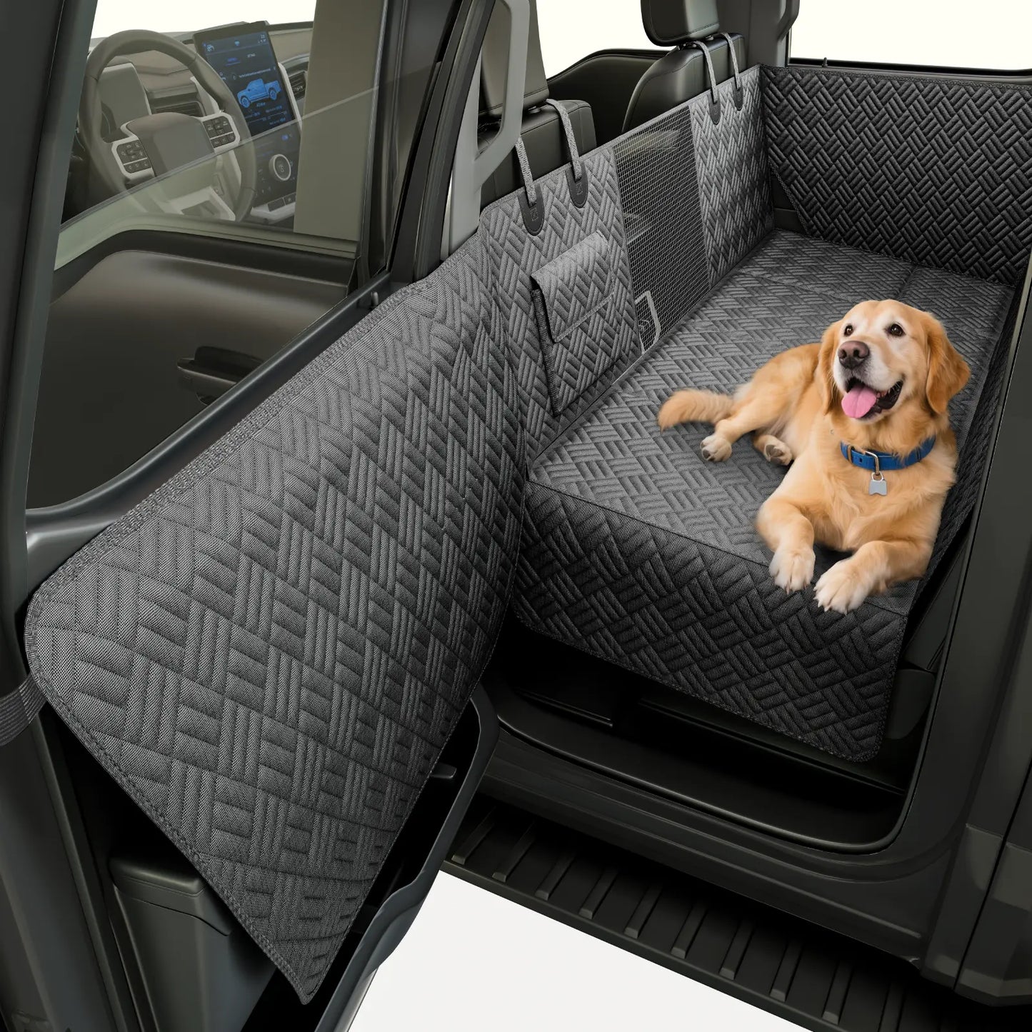 Premium Dog Car Seat Cover with Reinforced Base, Supports up to 400 lbs | Innovative Waterproof Dog Hammock Back Seat Extender for Cars, SUVs, and Full-Size Trucks (Available in Small & Large Sizes)