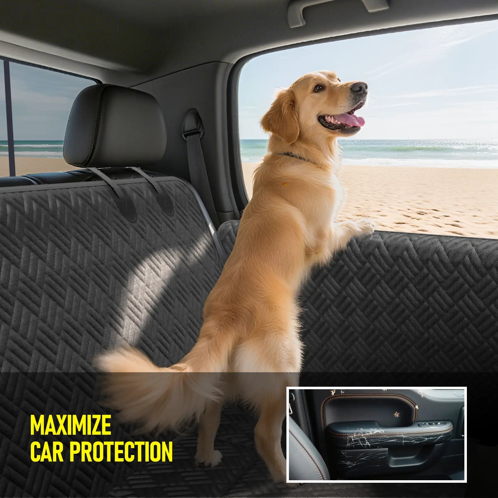 Premium Dog Car Seat Cover with Reinforced Base, Supports up to 400 lbs | Innovative Waterproof Dog Hammock Back Seat Extender for Cars, SUVs, and Full-Size Trucks (Available in Small & Large Sizes)