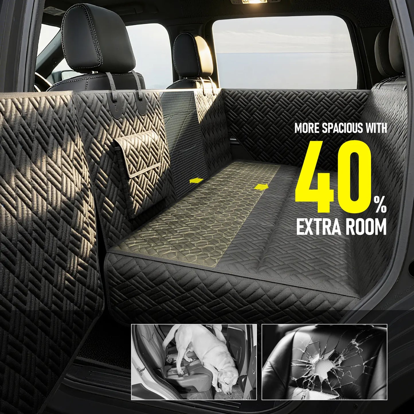 Premium Dog Car Seat Cover with Reinforced Base, Supports up to 400 lbs | Innovative Waterproof Dog Hammock Back Seat Extender for Cars, SUVs, and Full-Size Trucks (Available in Small & Large Sizes)